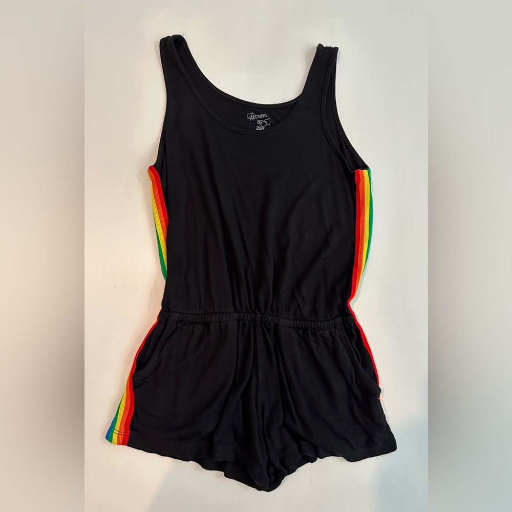Flowers by Zoe black romper w/ rainbow stripes - 7/8